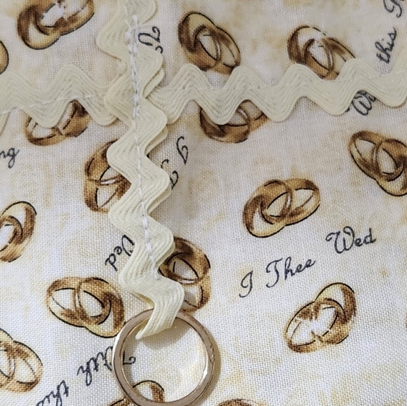 Handmade Half Apron Gold Cream Wedding Theme Print Ring Vintage Style Waist - Picture 7 of 10